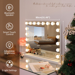 FENCHILIN Bluetooth Hollywood Vanity Make Up Mirror with Lights 18-LED Light Up - Metal White - thumbnail 2