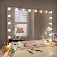 FENCHILIN Bluetooth Hollywood Vanity Make Up Mirror with Lights 18-LED Light Up - Metal White - thumbnail 1