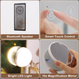 FENCHILIN Bluetooth Hollywood Vanity Make Up Mirror with Lights 18-LED Light Up - Metal White - thumbnail 3