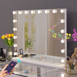 FENCHILIN Bluetooth Hollywood Vanity Make Up Mirror with Lights 18-LED Light Up - Metal White - thumbnail 5