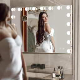 FENCHILIN Bluetooth Hollywood Vanity Make Up Mirror with Lights 18-LED Light Up - Metal White - thumbnail 4