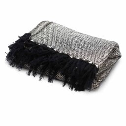 Boho Charcoal Cotton Throw with Tassels for Cozy Home Decor - Black - thumbnail 4
