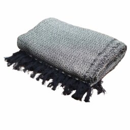 Boho Charcoal Cotton Throw with Tassels for Cozy Home Decor - Black - thumbnail 5