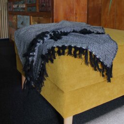Boho Charcoal Cotton Throw with Tassels for Cozy Home Decor - Black - thumbnail 3