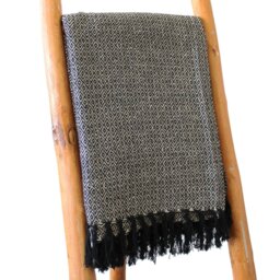 Boho Charcoal Cotton Throw with Tassels for Cozy Home Decor - Black - thumbnail 2