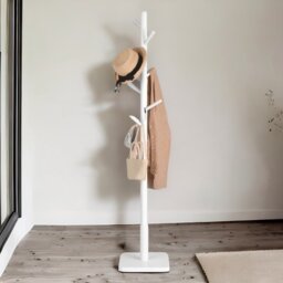 Wooden Square Base Coat Stand With 8 Hooks - Natural Brown - thumbnail 5