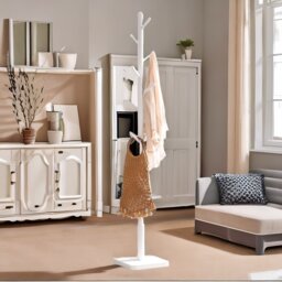 Wooden Square Base Coat Stand With 8 Hooks - Natural Brown - thumbnail 2