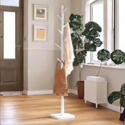 Wooden Square Base Coat Stand With 8 Hooks - Natural Brown - thumbnail 3