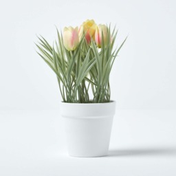 Homescapes Pink  Cream Artificial Tulips in White Decorative Pot, 22 cm Tall - Pink - thumbnail 2
