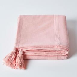 Homescapes Cotton Rajput Ribbed Throw - Pink / 360cm / 2.32kg - thumbnail 3