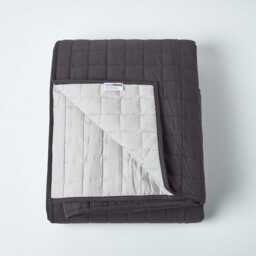 Cotton Quilted Reversible Bedspread - Black-Grey / Single - thumbnail 2