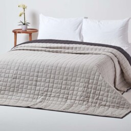 Cotton Quilted Reversible Bedspread - Black-Grey / Single - thumbnail 4