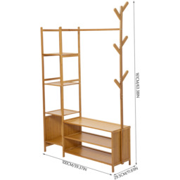 Versatile Coat Stand with Hanging Rail and Shelves - Natural Wood - thumbnail 2