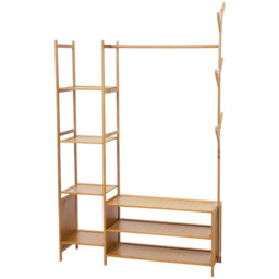 Versatile Coat Stand with Hanging Rail and Shelves - Natural Wood - thumbnail 4