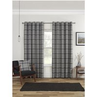 Carnoustie Checked Eyelet Blackout Curtains - Grey / 229cm / 183cm