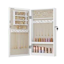 SONGMICS Wall Mount Mirrored Jewellery Cabinet - White - thumbnail 2