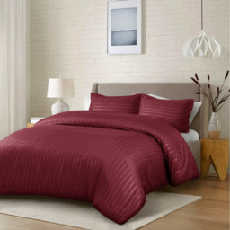 Satin Stripe Duvet Covers - Burgundy / King - thumbnail 3