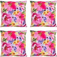 Watercolour Floral Print Outdoor Cushion (Set of 4) - Pink - image 1