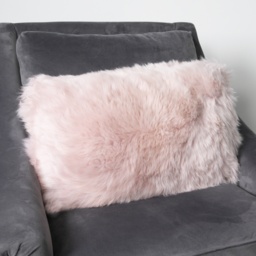 Long Hair Sheepskin Cushion - Pink - thumbnail 2