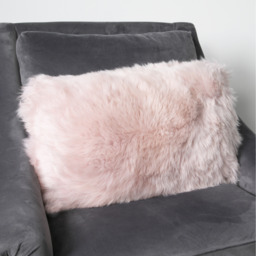 Long Hair Sheepskin Cushion - Pink - thumbnail 3