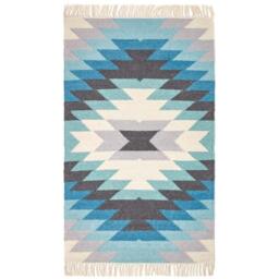 Homescapes Helsinki Geometric Kilim Wool Rug - Blue / 150cm - thumbnail 2