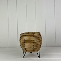 Brown Bulbous Rattan Pot with Legs - Brown