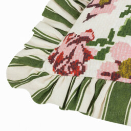 Feeoni Ruffle Ruffled Cotton Cushion - Willow Green / 80 Feather 20 Polyester - thumbnail 4