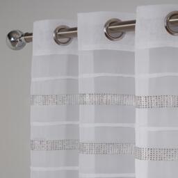 Sienna Pair of Diamante Voile Net Curtain Eyelet Top - White - thumbnail 2