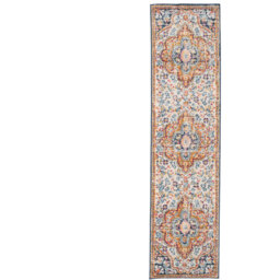 Bold Distressed Traditional Medallion Living Area Rug - Multicolour / 240 x 60cm - thumbnail 2
