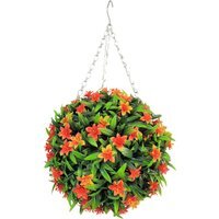 Best Artificial 28cm Orange Lily Hanging Basket Flower Topiary Ball - Orange - image 1