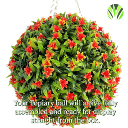Best Artificial 28cm Orange Lily Hanging Basket Flower Topiary Ball - Orange - thumbnail 5