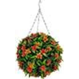 Best Artificial 28cm Orange Lily Hanging Basket Flower Topiary Ball - Orange - thumbnail 2