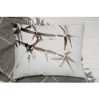 Japanese Painting Of Bamboo Cushion - White - thumbnail 1