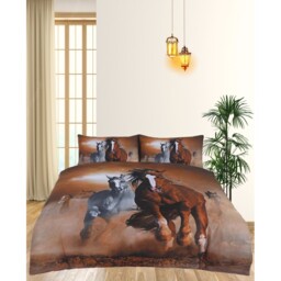Animal 3D Panel Printed Premium Polycotton Duvet Cover Set - Horses / King / Wild West Horses - thumbnail 4