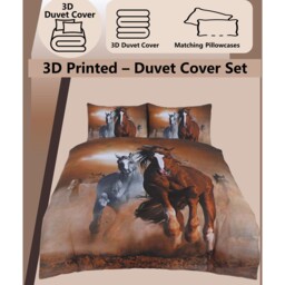 Animal 3D Panel Printed Premium Polycotton Duvet Cover Set - Horses / King / Wild West Horses - thumbnail 3