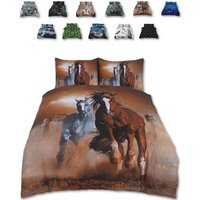 Animal 3D Panel Printed Premium Polycotton Duvet Cover Set - Horses / King / Wild West Horses - thumbnail 1