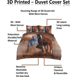 Animal 3D Panel Printed Premium Polycotton Duvet Cover Set - Horses / King / Wild West Horses - thumbnail 5