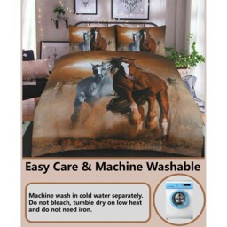 Animal 3D Panel Printed Premium Polycotton Duvet Cover Set - Horses / King / Wild West Horses - thumbnail 2