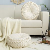 Round Pleated Pumpkin Velvet Cushion(Set of 2) - Beige / 45cm - image 1
