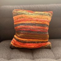 Sunrise Oranges Rag Rug Cushion Covers Vibrant Handcrafted Decor - Orange