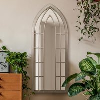 MirrorOutlet The Somerley Extra Large Rustic Framed Arched Gothic Mirror - Stone / 149cm - thumbnail 1