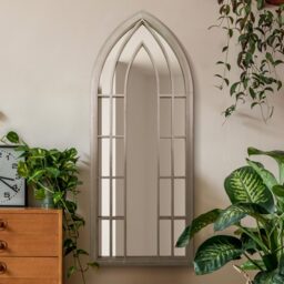 MirrorOutlet The Somerley Extra Large Rustic Framed Arched Gothic Mirror - Stone / 149cm - thumbnail 2