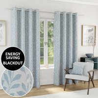 Sherwood Blackout Jacquard Leaf Eyelet Curtains - Ice Blue / 168cm / 229cm - thumbnail 1