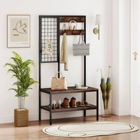 Industrial Coat Rack Hall Tree with Bench - Brown - image 1