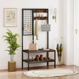 Industrial Coat Rack Hall Tree with Bench - Brown - thumbnail 3
