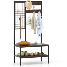 Industrial Coat Rack Hall Tree with Bench - Brown - thumbnail 2