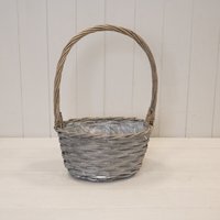 Oval Greywashed Willow Basket with Overhandle - Grey