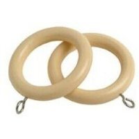 Wooden Curtain Pole Ring Hooks with Eyes - Cream / 16