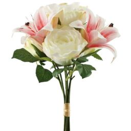 Artificial Vintage Lily Mix Bouquet 39cm - Cream/Pink - thumbnail 2
