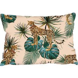 Tropical palm leaves and leopard Outdoor Cushion - Brown - thumbnail 2